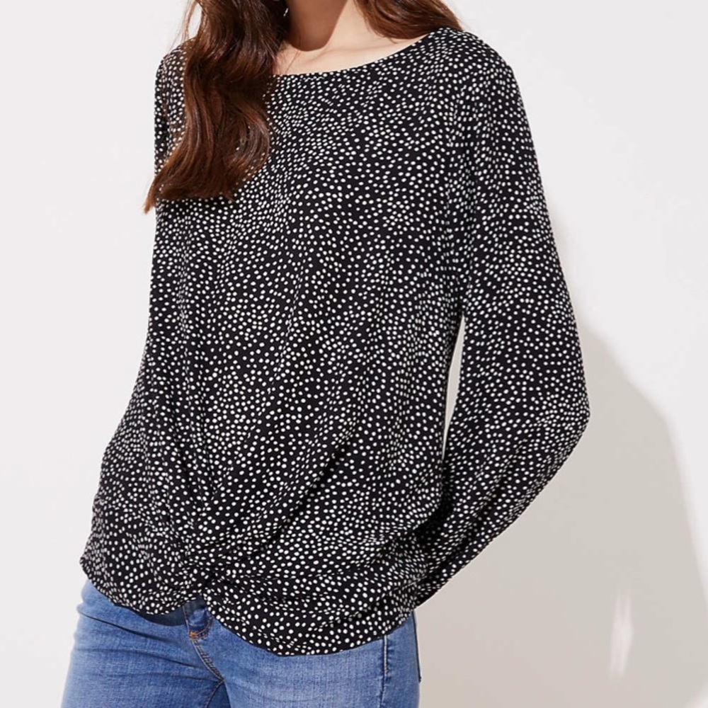 LOFT Dotted Mixed Media Twist Hem Top